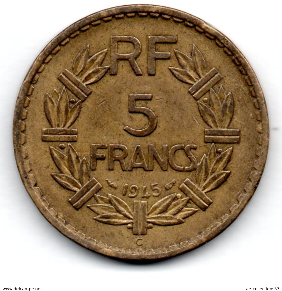 5 Francs 1945 C  -- état  TTB  -  Coups Tranche - Autres & Non Classés