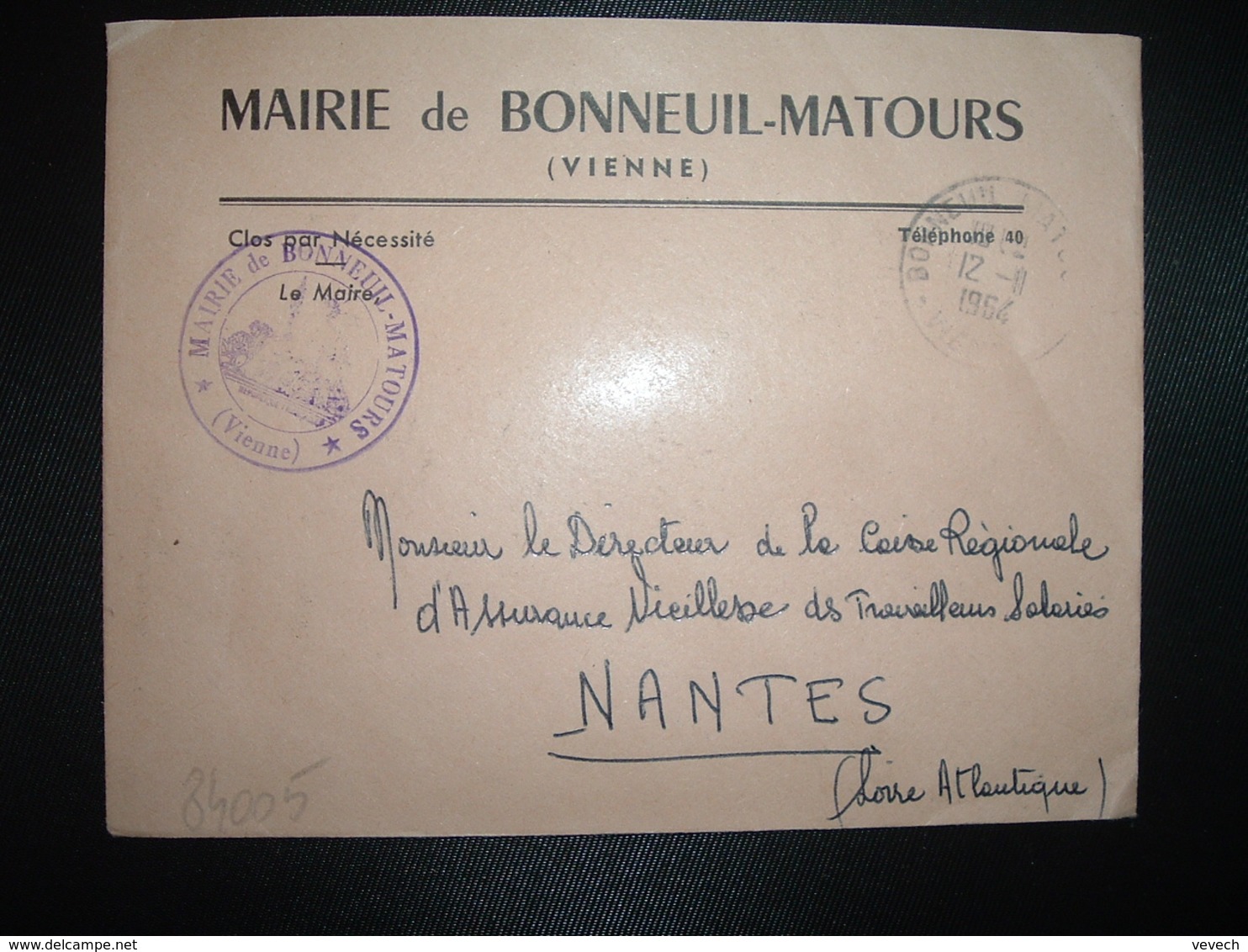 LETTRE MAIRIE OBL.12-11 1964 BONNEUIL-MATOURS VIENNE (86) - Cachets Manuels