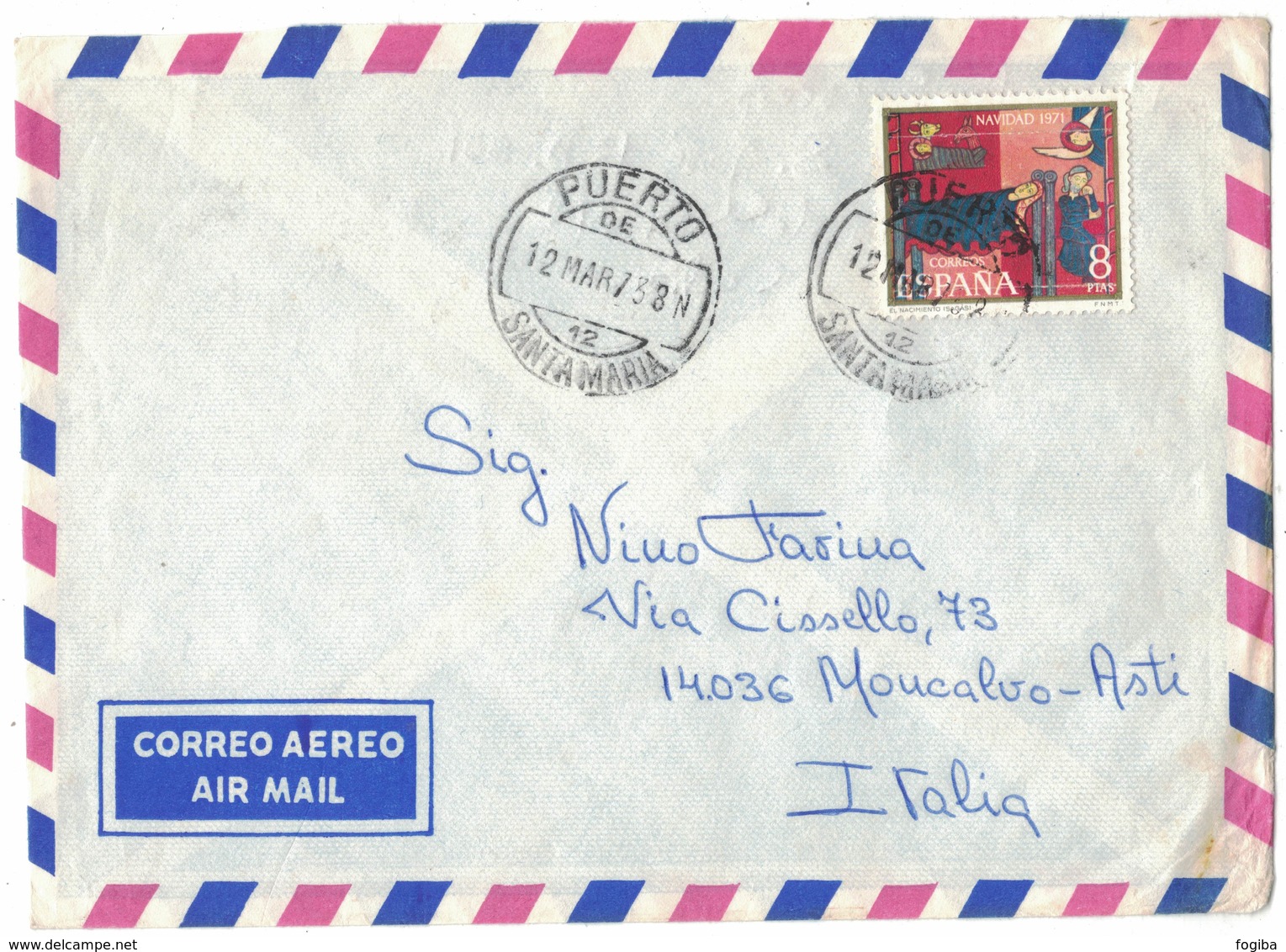 IN9   Carta Aerea Puerto De Santa Maria 1973 A Italia - Navidad - Storia Postale