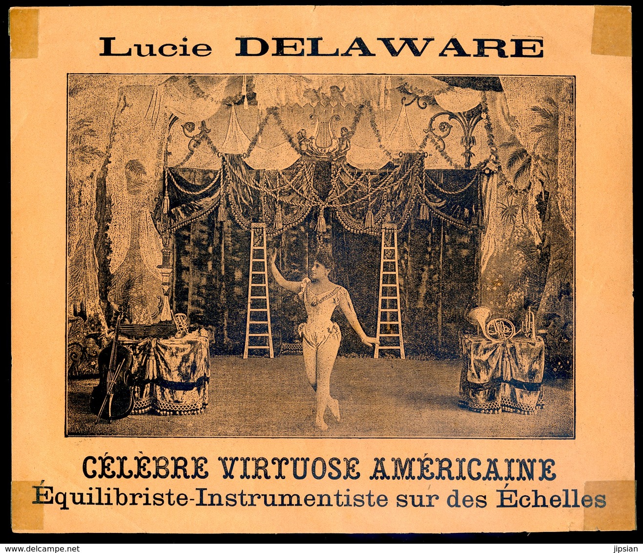 Rare Affiche C.1900 Lucie Delaware Célèbre Virtuose Américaine équilibriste Instrumentistes Sur échelles -- Cirque KX - Afiches