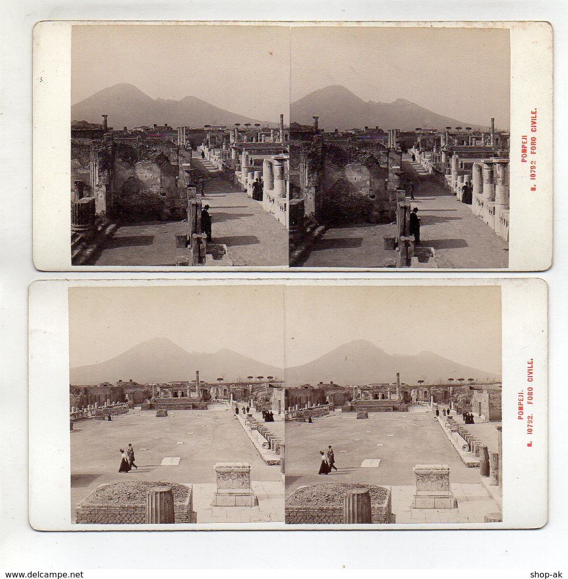 AK-1617/ 2 X Pompeji Foro Civile Stereofoto V Alois Beer ~ 1900 - Stereo-Photographie