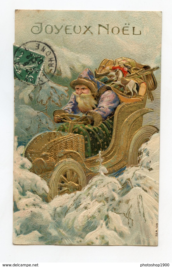 Joyeux Noël . Père Noël En Automobile . Gaufré / Embossed . Santa Claus . Christmas - Santa Claus