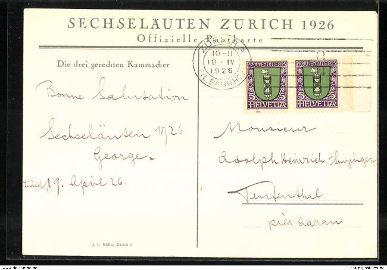 Künstler-AK Zürich, Sechseläuten 1926, Die Drei Gerechten Kammacher - Zürich