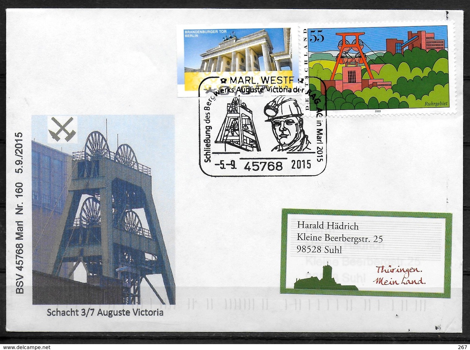 ALLEMAGNE   Lettre 2015 Marl Westf    Mine Charbon  Fer - Autres & Non Classés