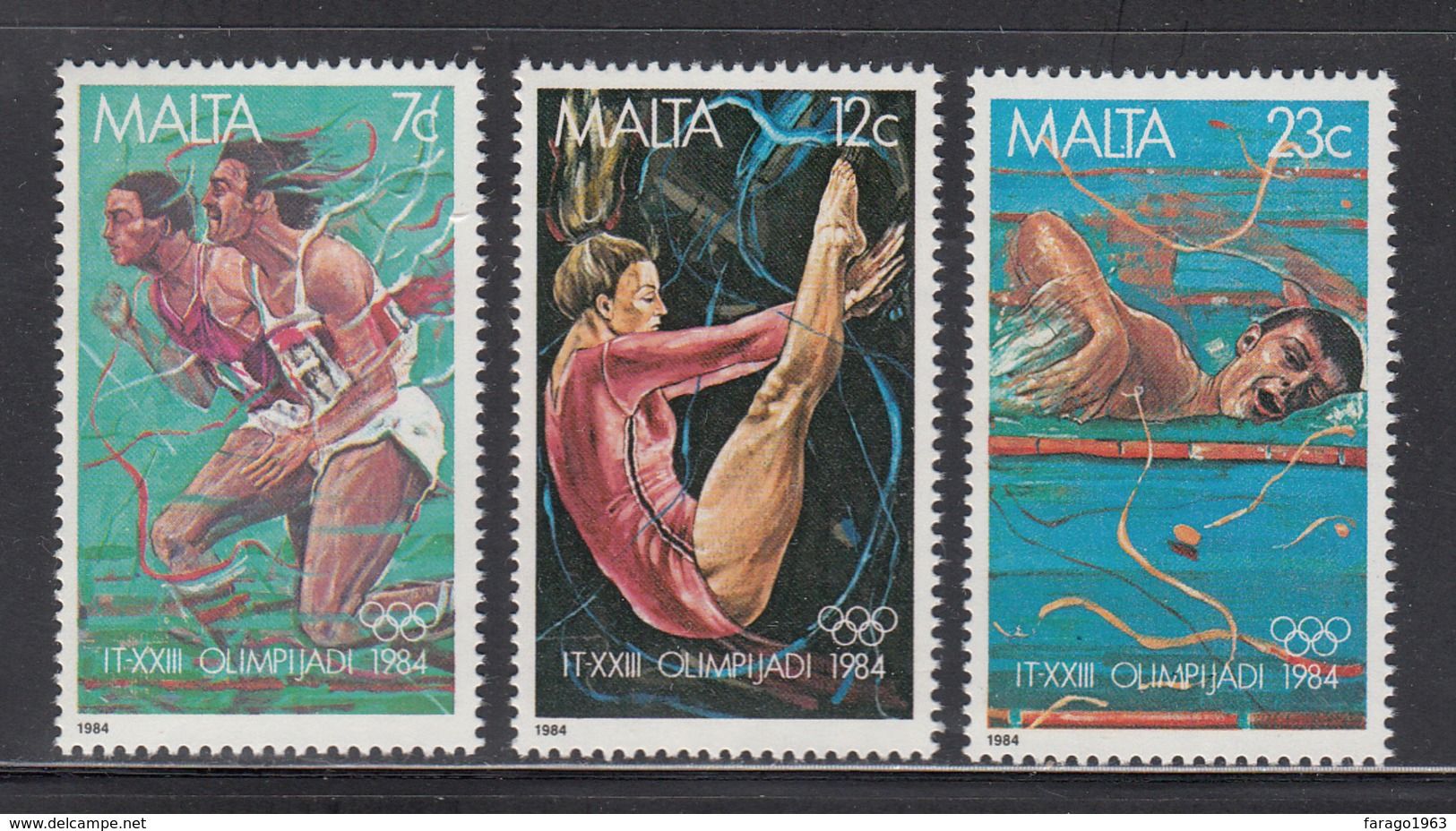 1984 Malta Summer Olympics Gymnastics Complete Set Of 3 MNH - Malte