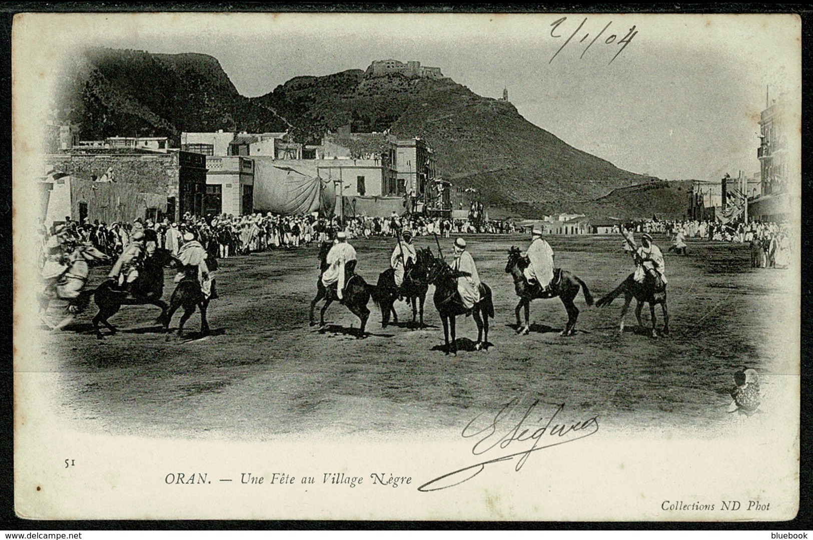 Ref 1289 - 1904 Algeria Ethnic Postcard Une Fete Au Village Negre Oran 5c Rate To Hartland Devon - Oran