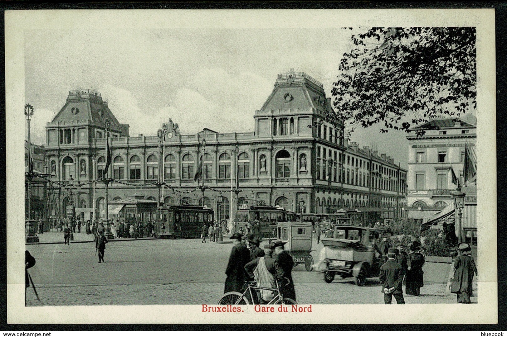 Ref 1290 - Early Postcard - Cars &Trams At Gare De Nord Bruxelles Brussels Belgium - Spoorwegen, Stations