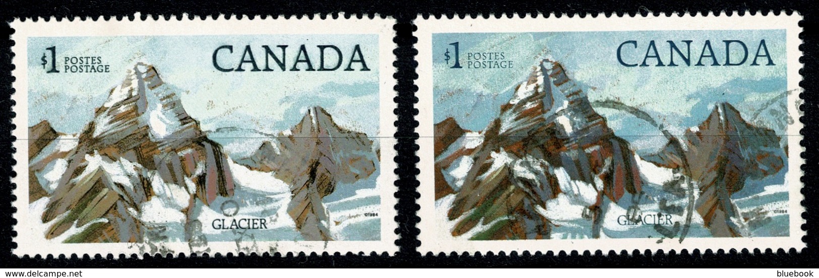 Ref 1290 - Canada 1984 Glacier $1 X 2 Used Stamp SG 884b - Colour Shade Varieny Variety - Usados