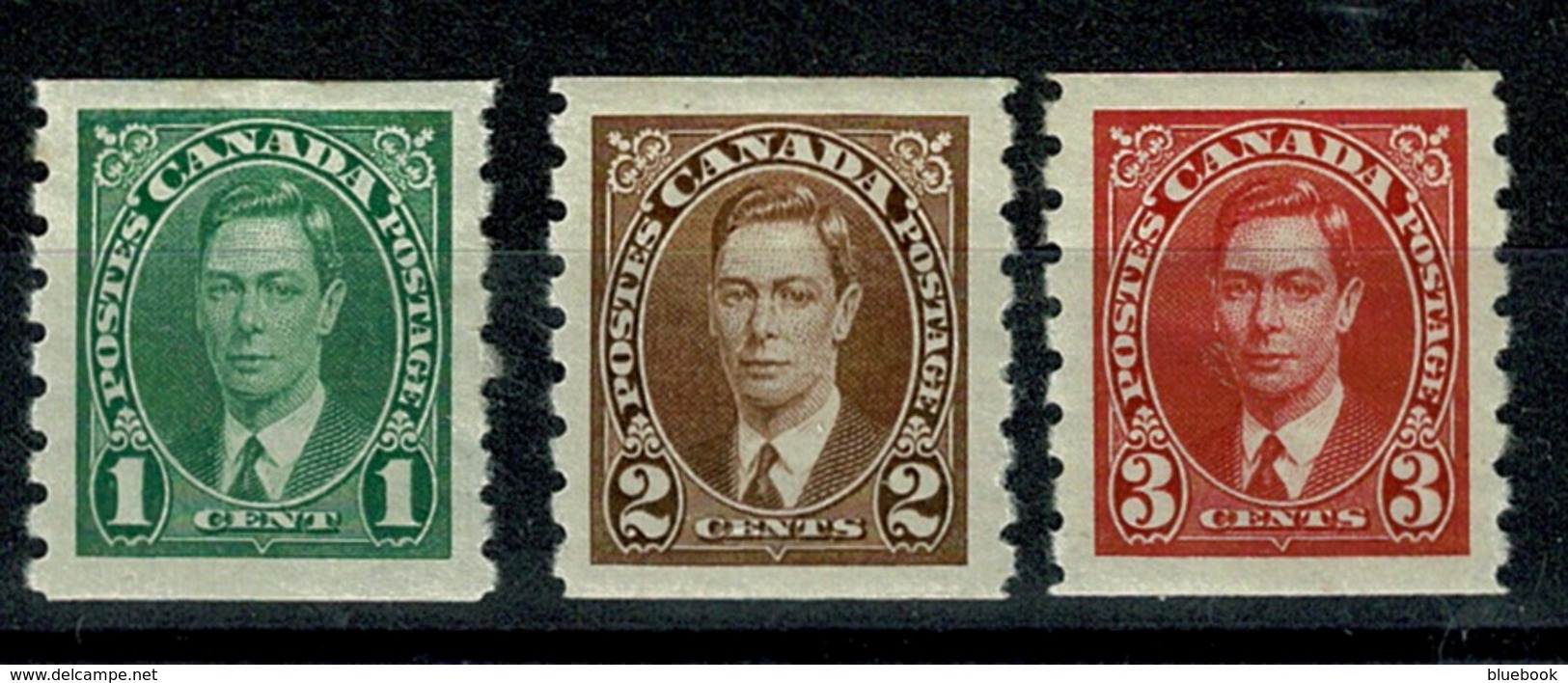 Ref 1290 - Canada 1937 - 3 Coil Stamps Imperf X Perf 8 - SG 368-370 - Mint Stamps Cat £32 - Neufs