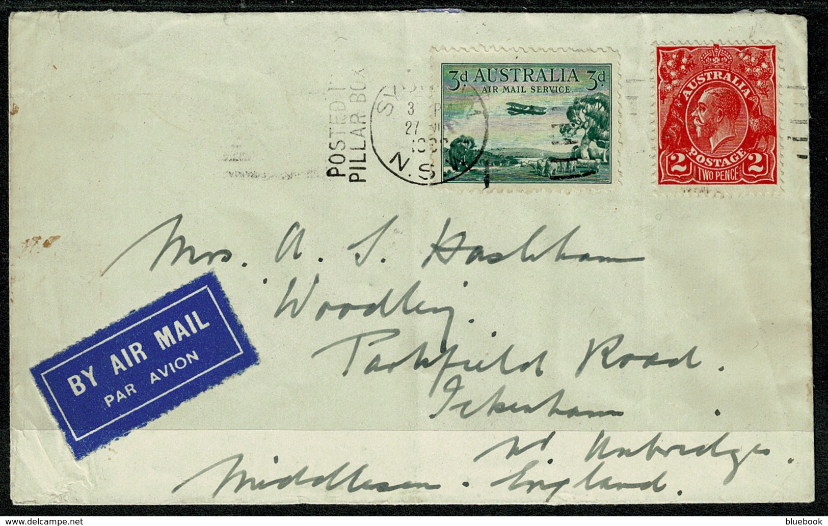 Ref 1290 - Australia 1932 Cover 5d Rate To UK - Posted In Pillar Box Postmark - With 1929 3d Air - Covers & Documents