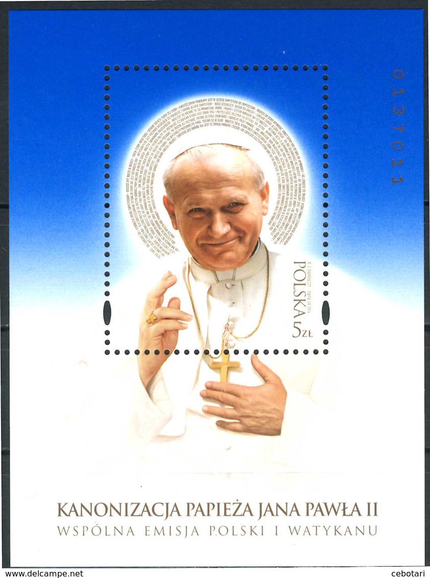 POLONIA / POLAND 2014** - Canonizzazione Di Papa Giovanni Paolo II - Block MNH, Come Da Scansione. - Papes