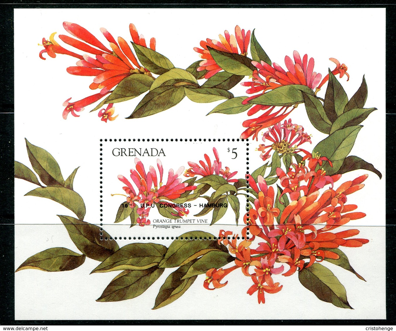 Grenada 1984 UPU Congress, Hamburg - Flowers Overprint MS MNH (SG MS1341) - Grenada (1974-...)