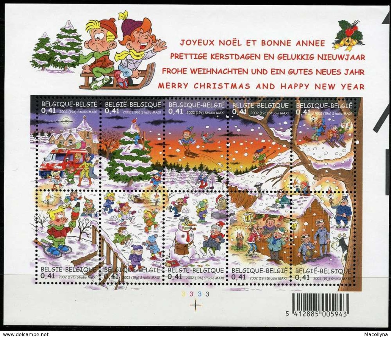 Blok 98** Noël En Bonne Année 3101/10** Kerstmis En Nieuwjaar Bloc 98** MNH Postfris BD- Cartoon - Striptekening - 1961-2001