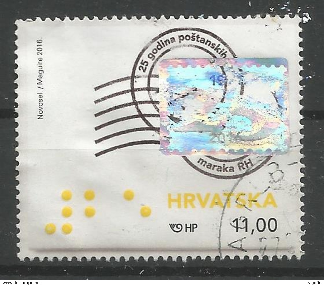 HR 2016-1241 25A°STAMPS OF CROATIA, 1 X 1v, Used - Hologramme