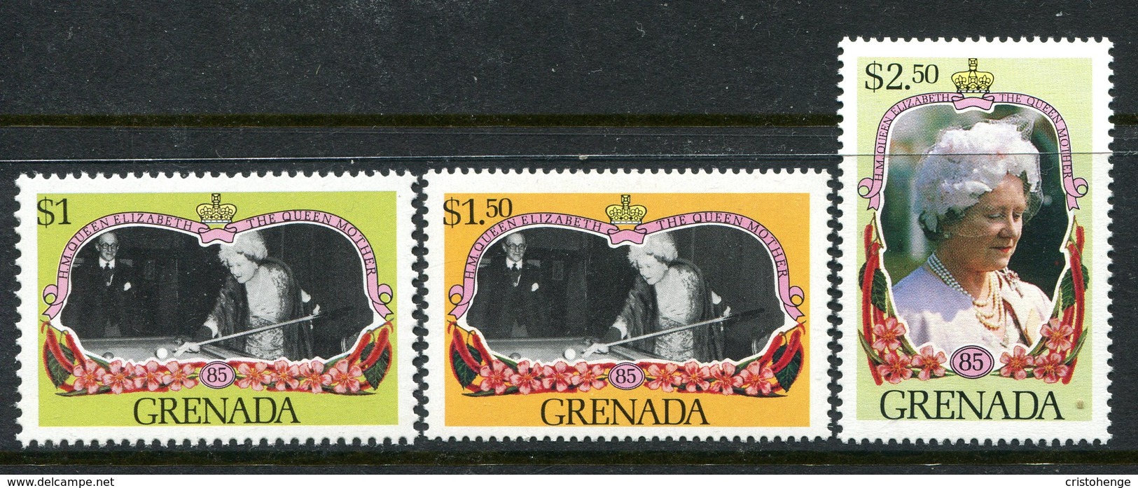 Grenada 1985 Life And Times Of Queen Elizabeth The Queen Mother Set MNH (SG 1426-1428) - Grenada (1974-...)