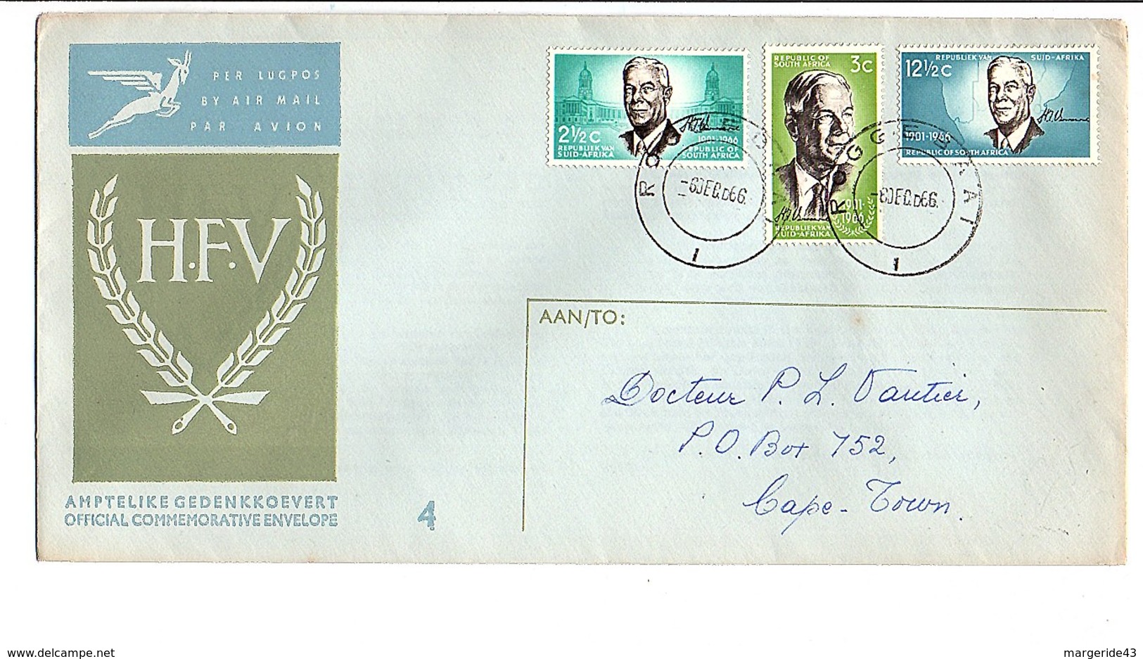 AFRIQUE DU SUD LETTRE INTERIEURE FDC 1966 - Lettres & Documents