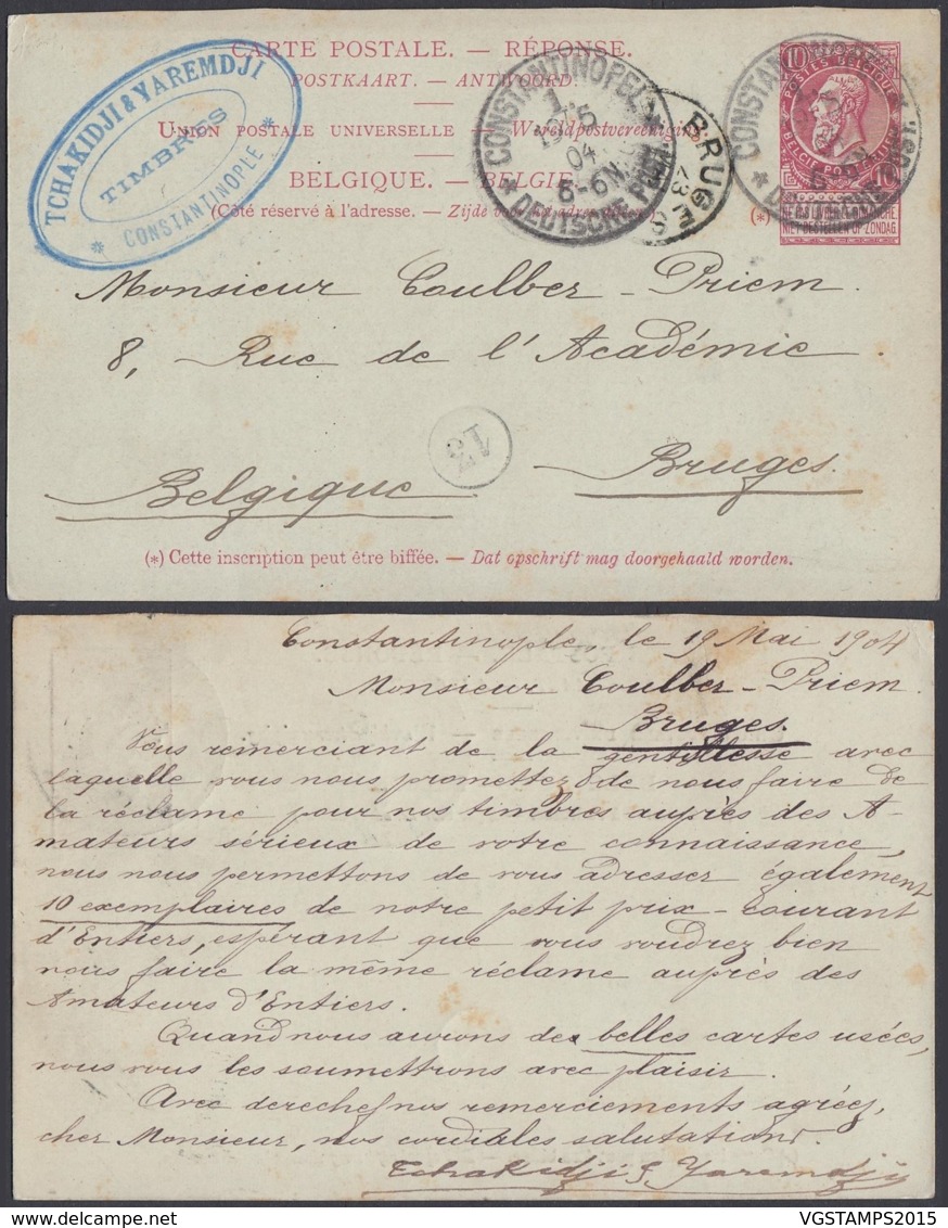 Belgique - EP Carte Réponse De Constantinople Vers Bruges 1904 RR (DD) DC3043 - Postcards 1871-1909