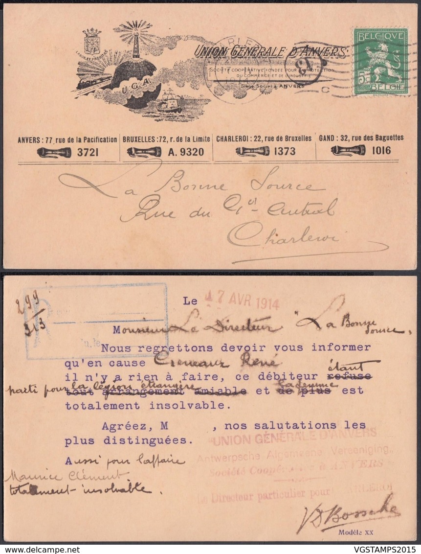 Belgique - COB 110 Sur Carte Pub Anvers "Phare" 1914 (DD)`DC3051 - Other & Unclassified