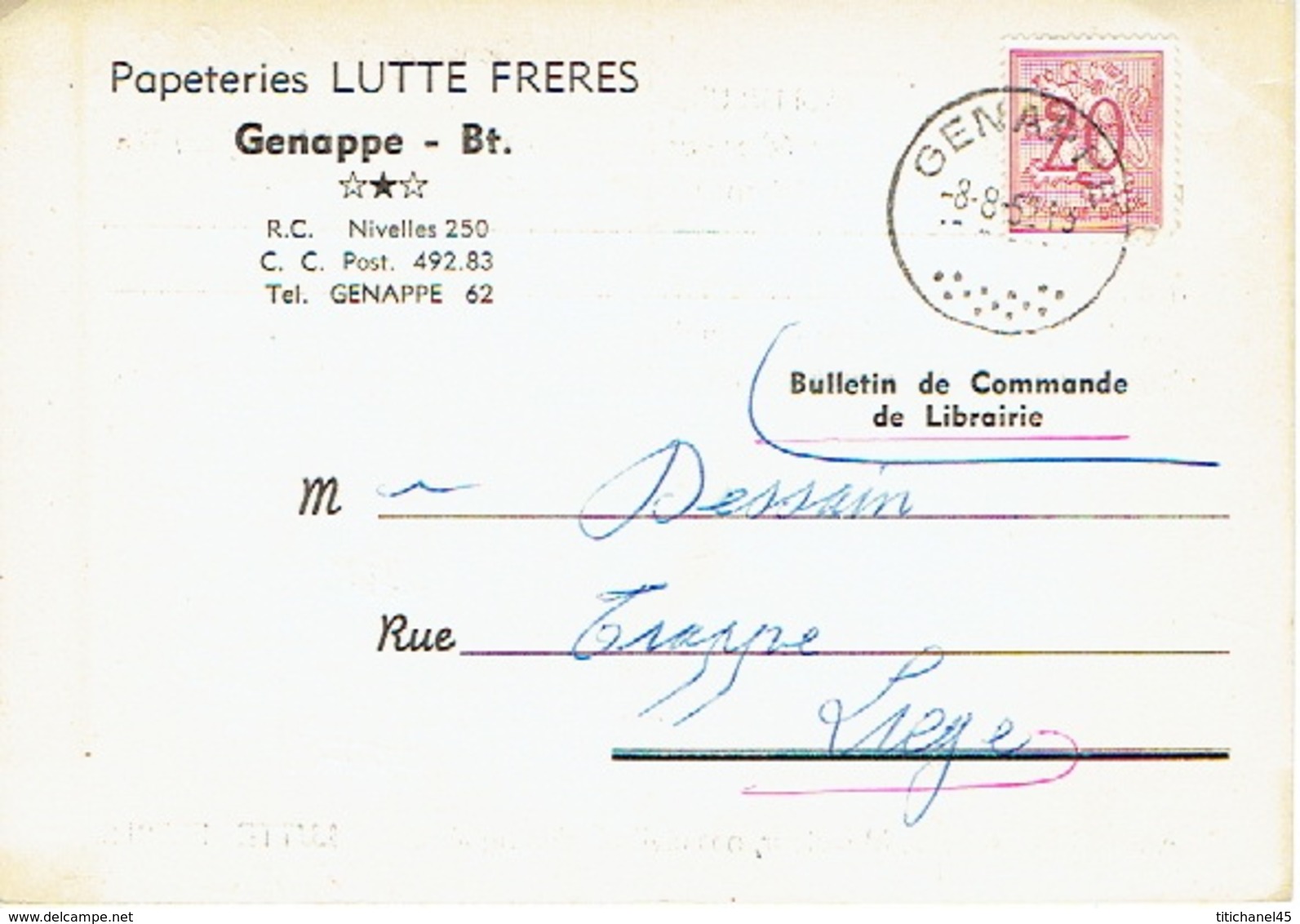 CP Publicitaire GENAPPE 1952 - Papeteries LUTTE Frères - Genappe