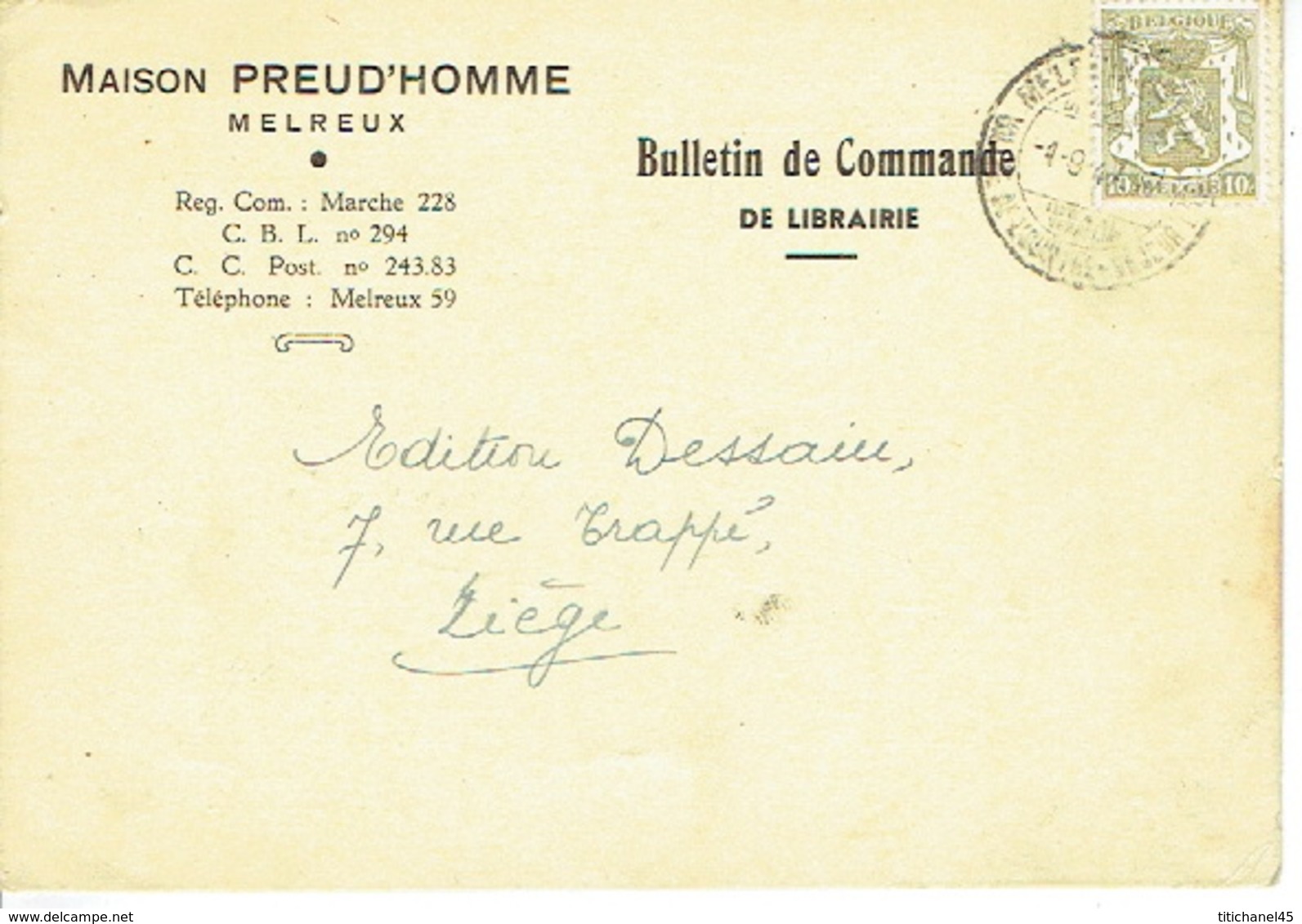 PK Publicitaire MELREUX 1947 - Maison PREUDHOMME - Librairie - Hotton