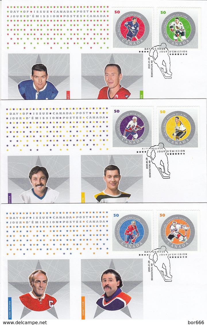 GOOD CANADA 3 FDC Set 2005 - Hockey Hall Of Fame / NHL - 2001-2010