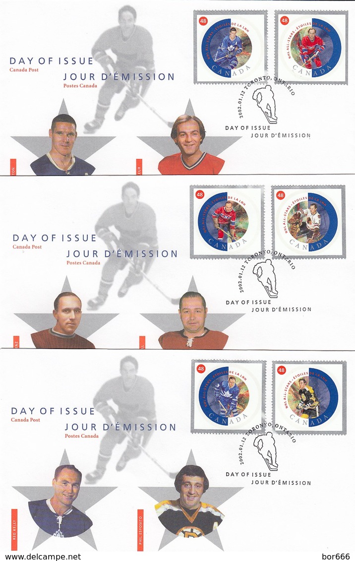 GOOD CANADA 3 FDC Set 2002 - Hockey Hall Of Fame / NHL - 2001-2010