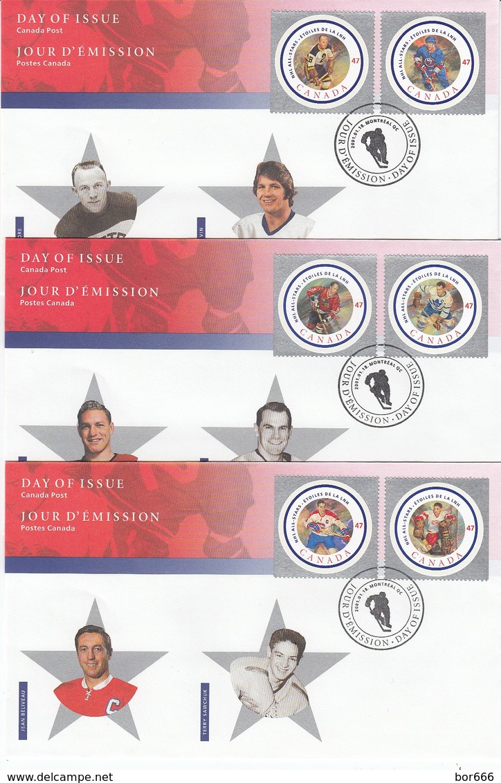 GOOD CANADA 3 FDC Set 2001 - Hockey Hall Of Fame / NHL - 2001-2010