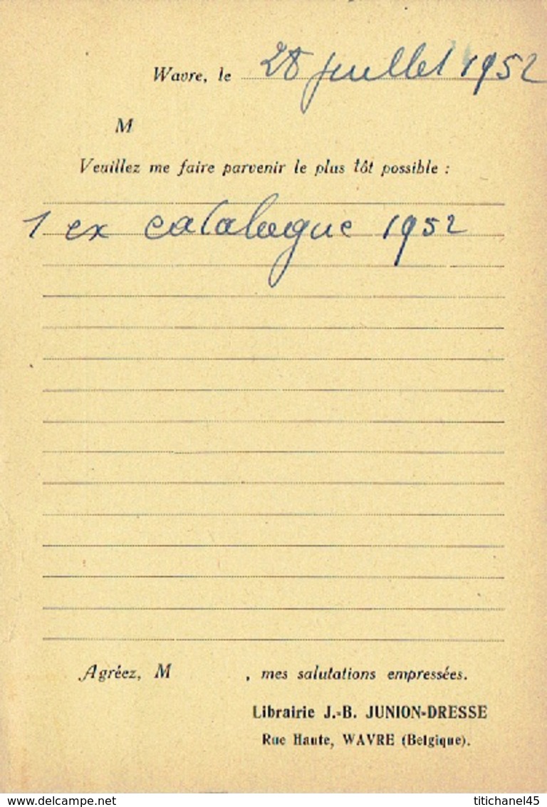 CP Publicitaire WAVRE 1952 J. B. JUNION-DRESSE - Librairie - Wavre