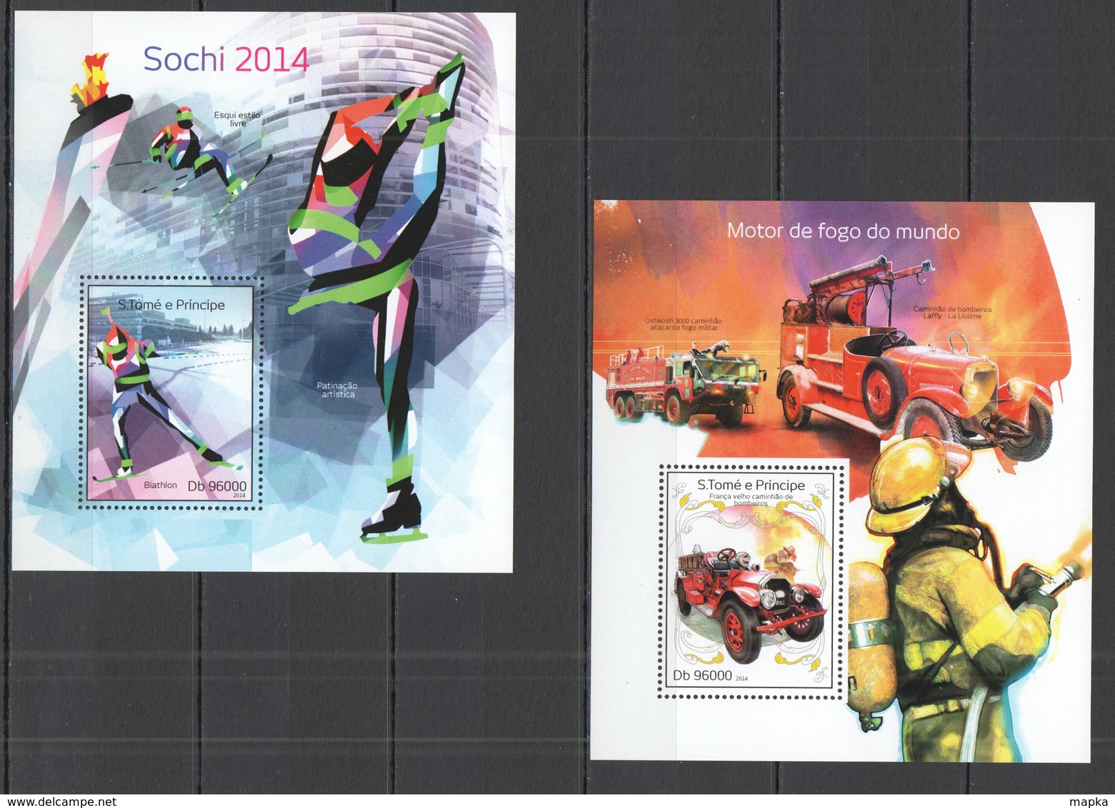 RR944 2014 S. TOME E PRINCIPE SPORT TRANSPORT FIRE TRUCK OLYMPICS GAMES 2BL MNH - Camions