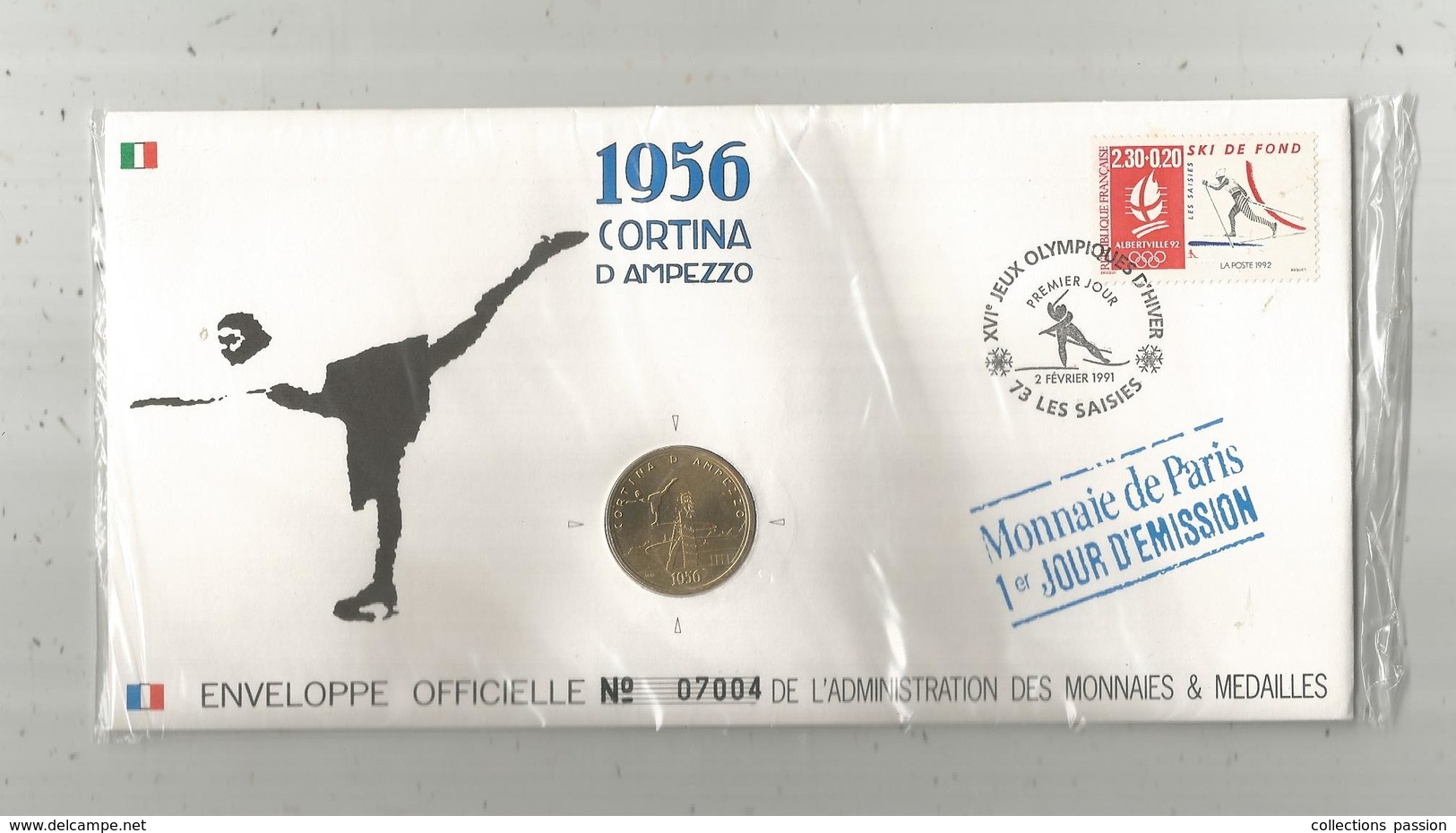 Enveloppe Officielle "timbre Médaille" Premier Jour,J.O. D'hiver ,1956 , Cortina D'Ampezzo ,4 Scans,frais Fr : 1.95 E - Professionnels / De Société