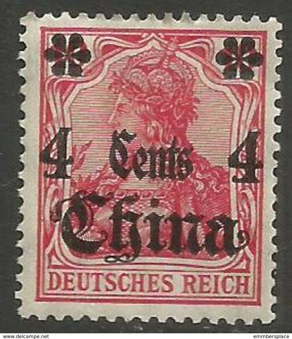 German Offices China - 1911 Germania Overprint  & Surcharge 4c/10pf MH *  Sc 49 - China (offices)