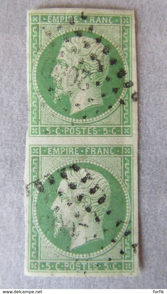 France - Paire Verticale Timbres Napoléon III 5c YT N°12 - Oblitération PC 2089 (?) - 1853-1860 Napoléon III