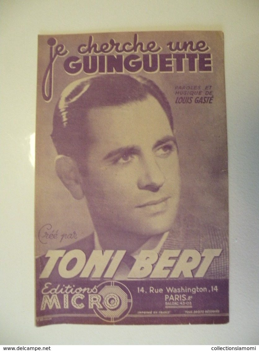 Je Cherche Une Guinguette (Toni Bert)-(musique Louis Gasté) (paroles Louis Gaté) (Partition)1945 - Chansonniers