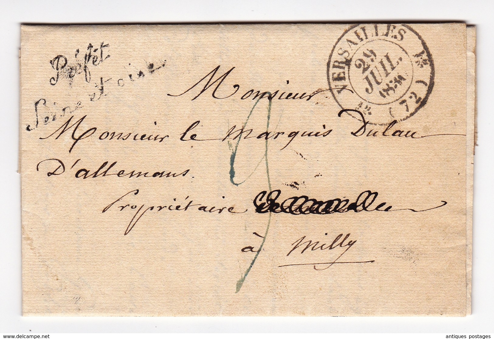 Lettre Versailles 1830 Préfecture Préfet Seine Et Oise Marquis Lau D'Allemans Milly La Forêt - 1801-1848: Précurseurs XIX