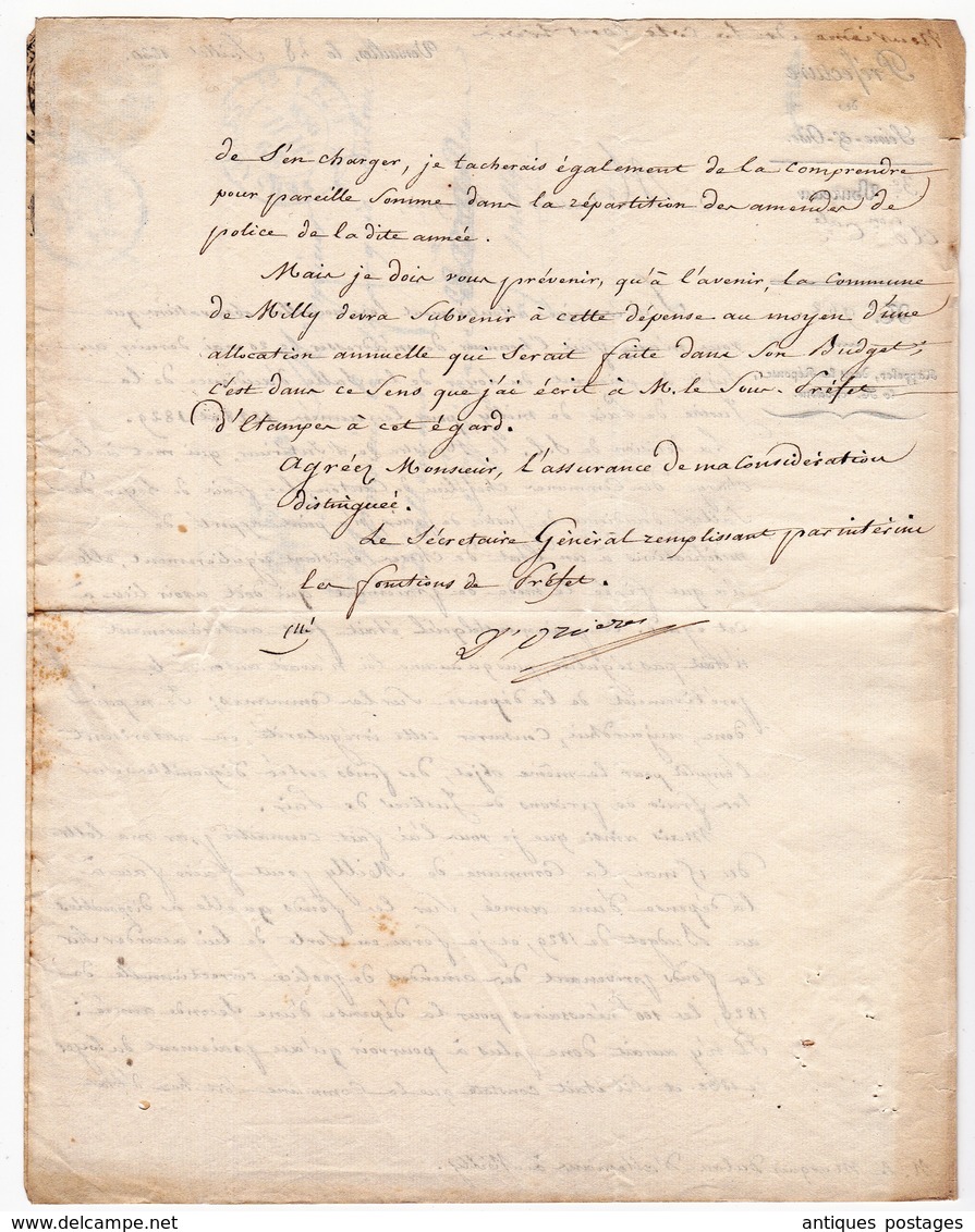 Lettre Versailles 1830 Préfecture Préfet Seine et Oise Marquis Lau d'Allemans Milly la Forêt
