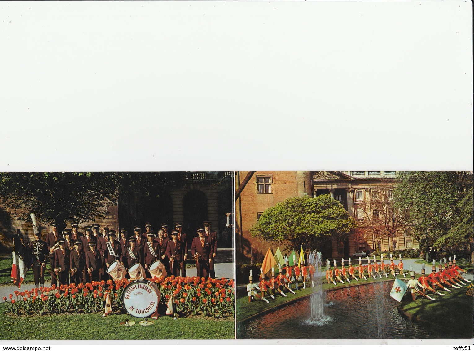 CPM DOUBLE:MAJORETTES TOULOUSAINES BATTERIE FANFARE DE TOULOUSE (31) - Autres & Non Classés