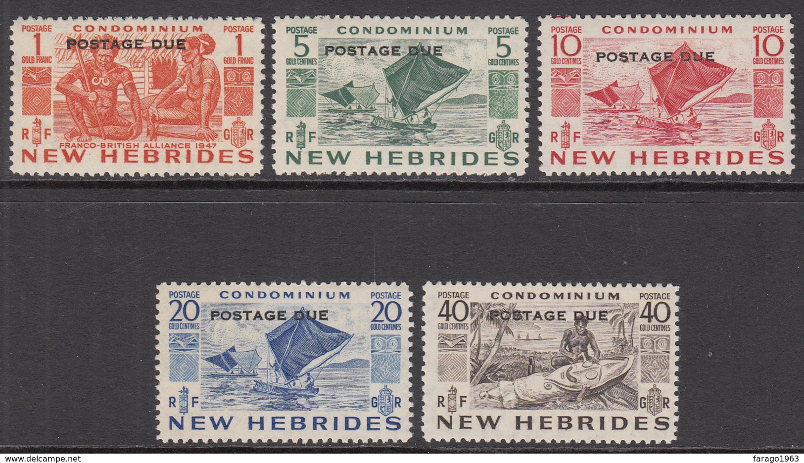 1953 New Hebrides  Postage Dues Complete Set Of 5  LIGHTLY HINGED - Nuevos
