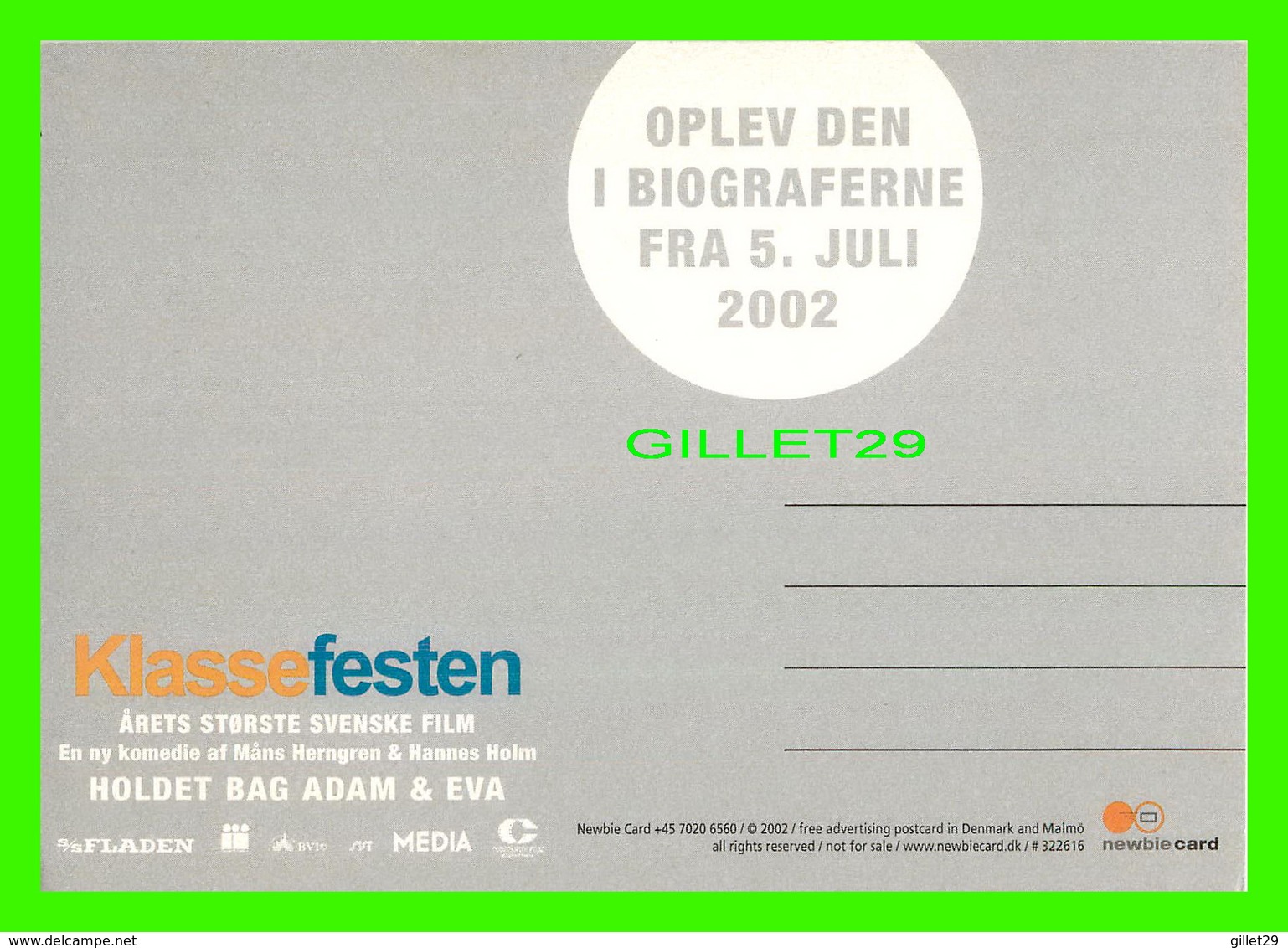 AFFICHES DE CINÉMA -  " KLASSEFESTEN " FILM DE 2002 - - Affiches Sur Carte