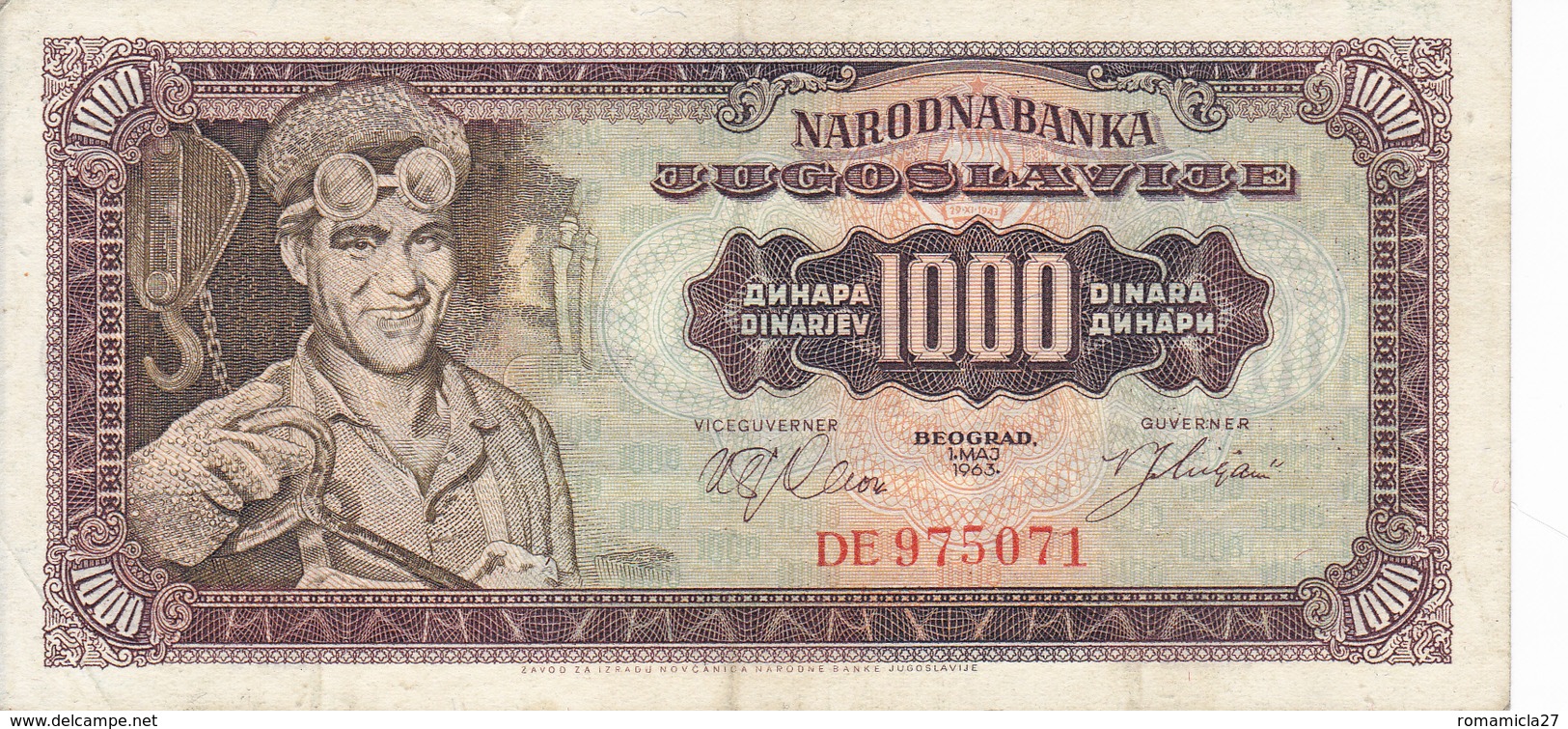 Billet Yougoslavie 1000 Dinars Année 1963 75a XF - Yougoslavie