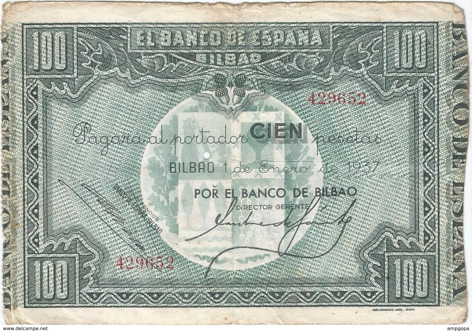 España - Spain 100 Pesetas Bilbao 1-1-1937 Pk-s 565 A Banco De Bilbao Sin Serie Ref 3296-2 - 100 Pesetas