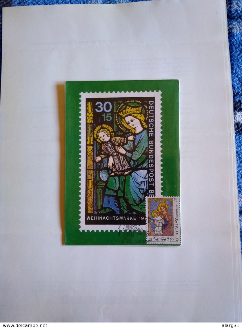 Uruguay Máximum Card Postal Maximun Unique Christmas 1997 Stained Glass Mary And Jesús St Gereon Church In Koln - Uruguay