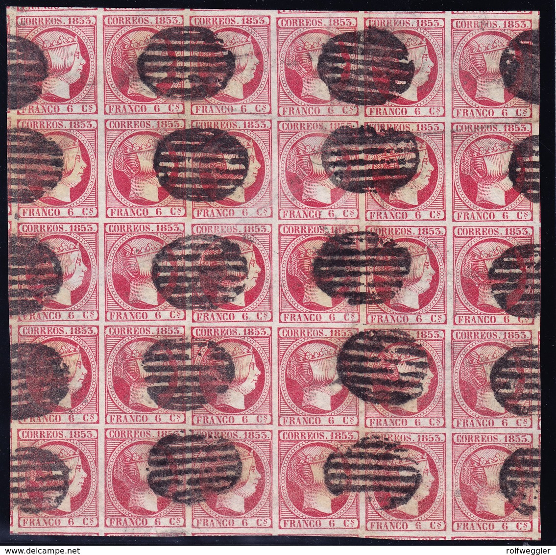 1853 6cs. Karminrosa Block Von 30 Stück Vollrandig Mit Foto - Attest - Usados
