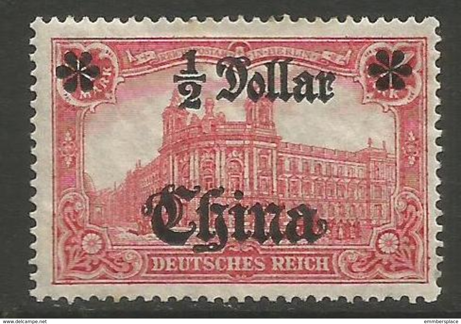 German Offices China - 1906 Post Office Overprint  & Surcharge 1/2d/1m MH *  Sc 53 - China (offices)