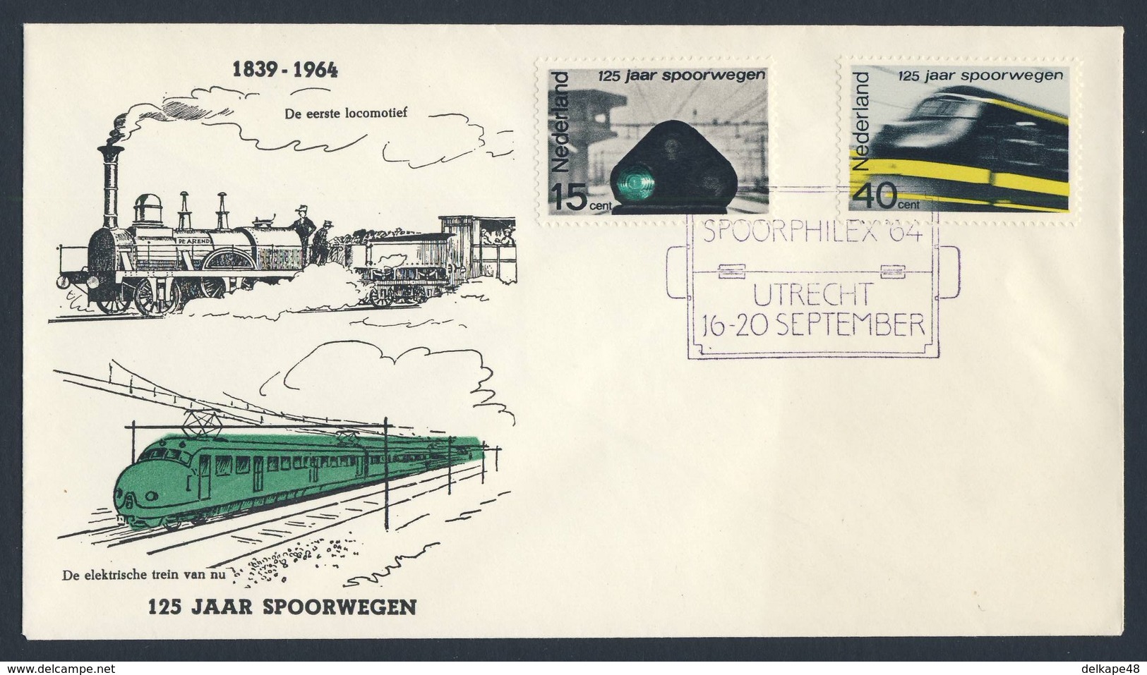 Nederland Netherlands Pays Bas 1964 Cover Brief + Mi 825 - SPOORPHILEX 64 - Nederlandse Spoorwegen 1839-1964 / Eisenbahn - Treinen