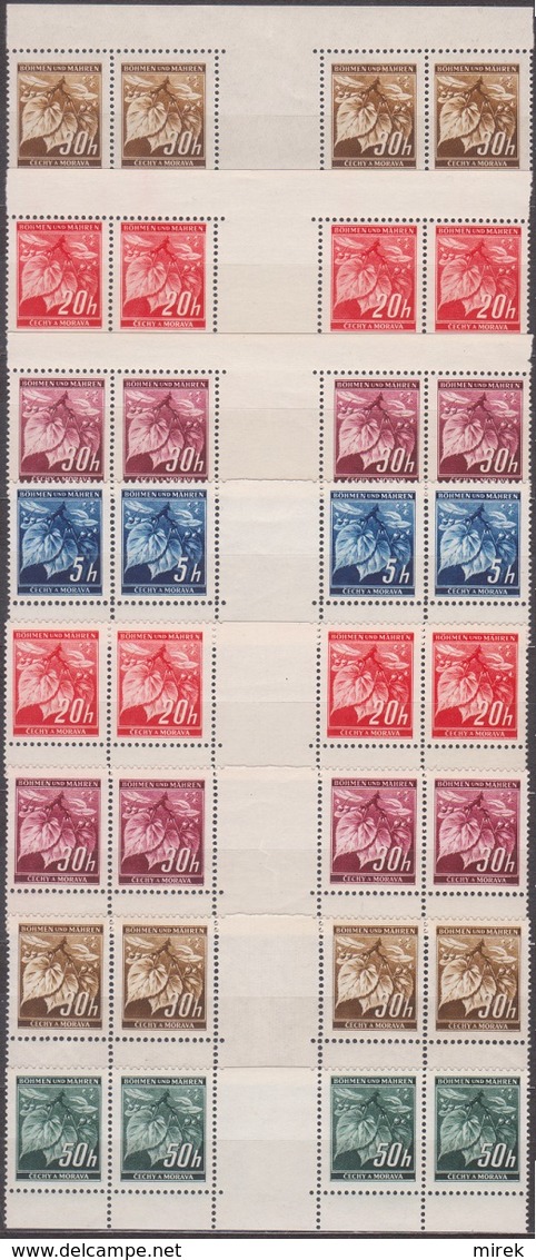 25/ Bohemia & Moravia; ** Nr. 20, 22, 24-25, 27, Border Gutters - Unused Stamps