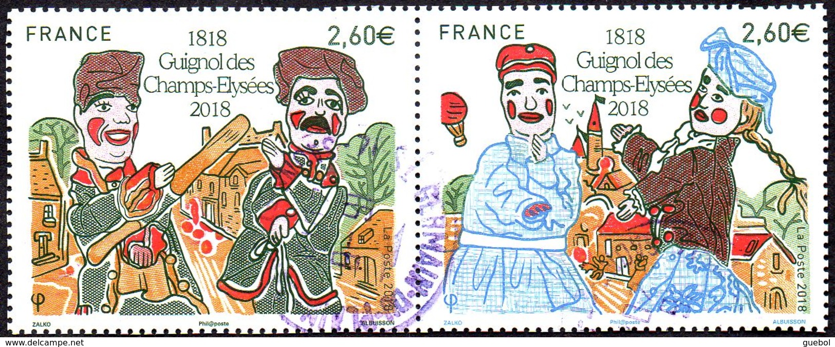 Oblitération Cachet à Date Sur Timbre De France N° 5216 Et 5217 En Paire  - Bicentenaire Du Guignol Des Champs-Élysées - Used Stamps