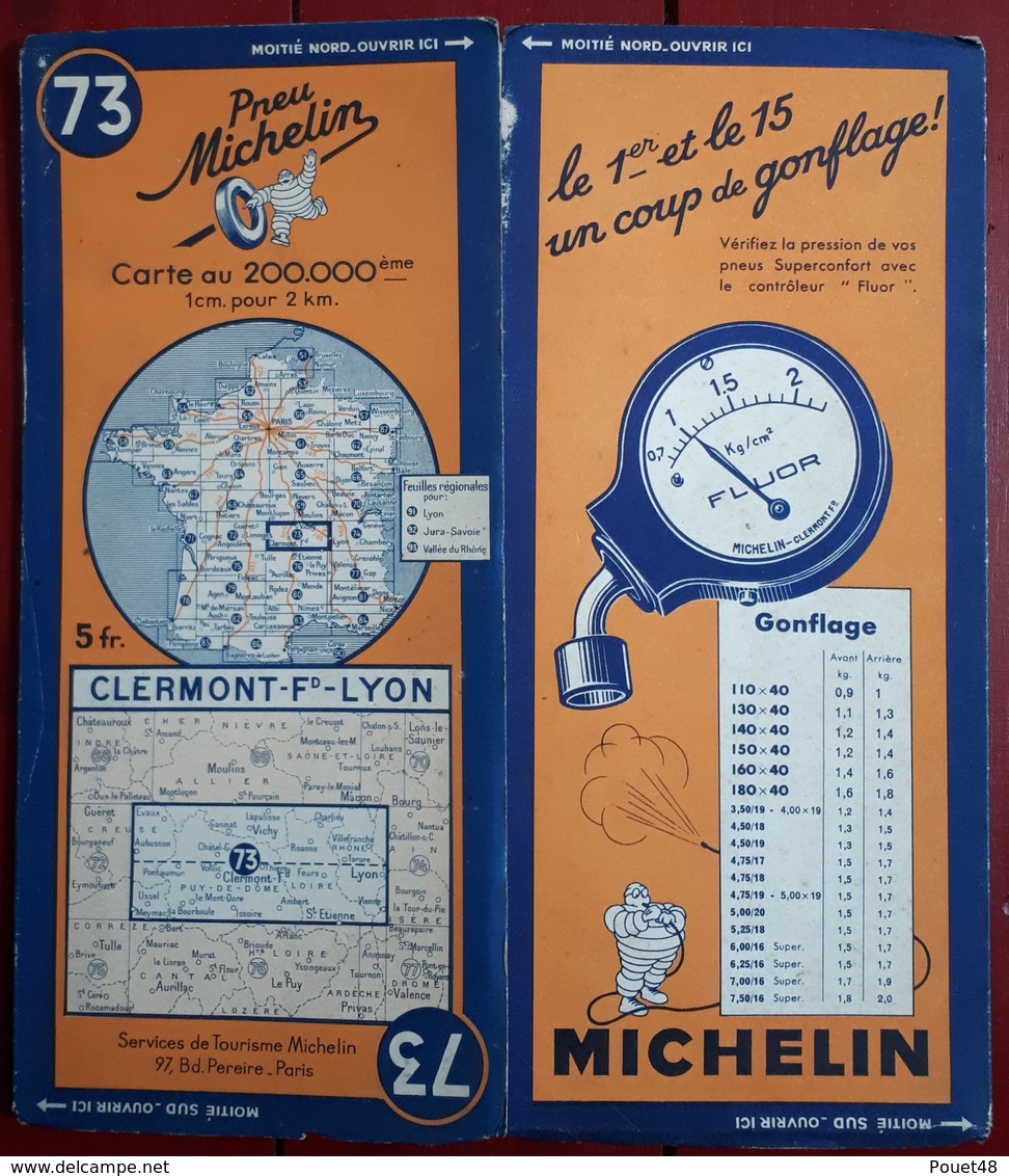 Carte Routière MICHELIN - N° 73: CLERMONT-Fd - LYON - Cartes Routières