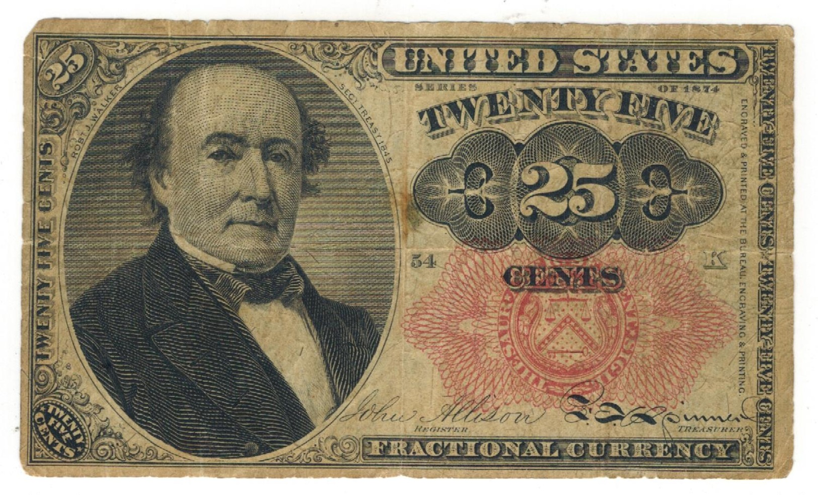 U.S.A. Fract. Currency, 25 Cents , F/VF. - 1874-1875 : 5° Issue