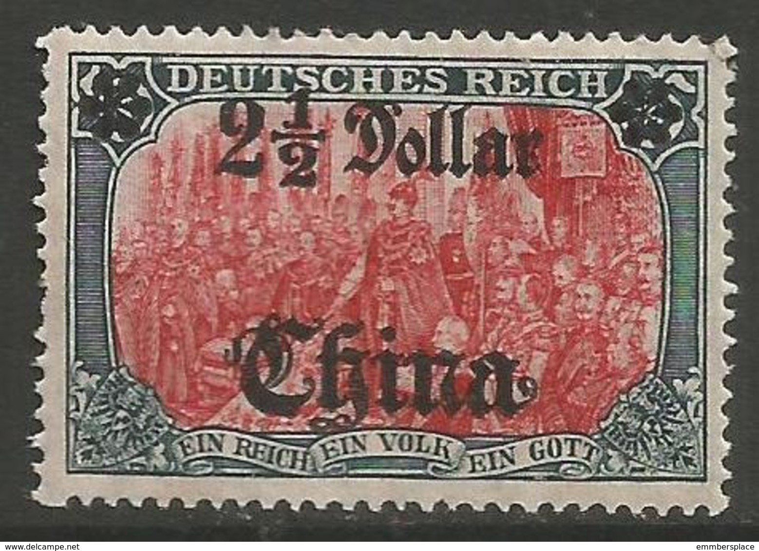 German Offices China - 1906 Memorial Overprint  & Surcharge 2.5d/5m MH *  Sc 56 - China (offices)