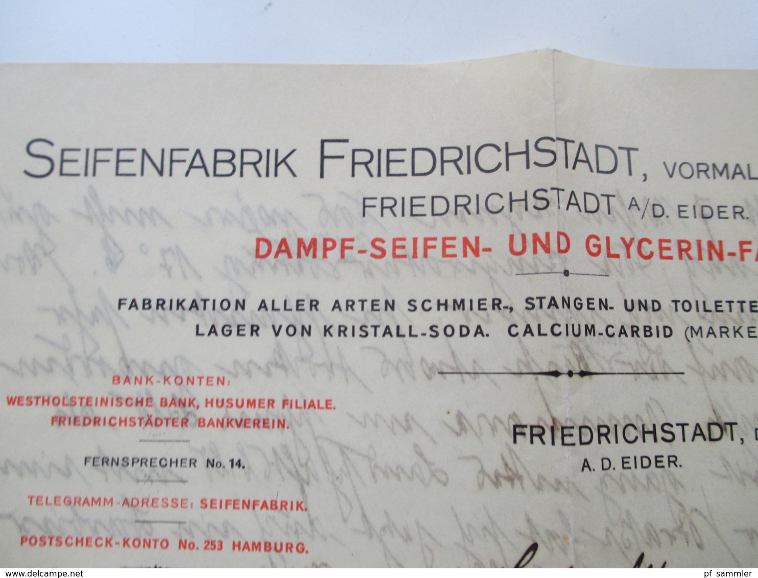 Rechnung / Firmenbrief 1916 Seifenfabrik Friedrichstadt, Vormals A.T. Düyssen Glycerin Fabrik Und Dampf-Seifen - 1900 – 1949